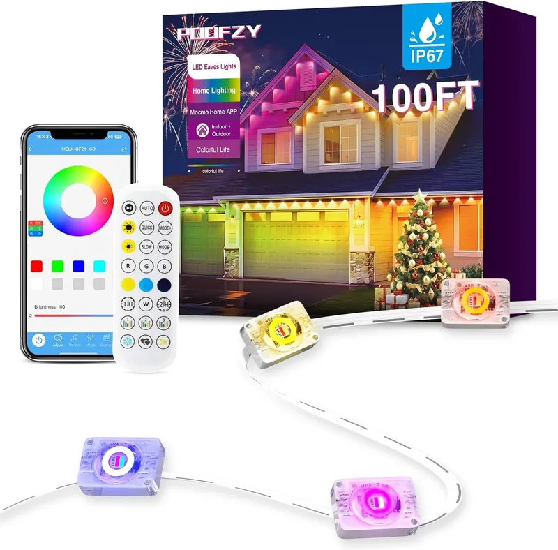 POOFZY Permanent Outdoor Lights for House, 100ft